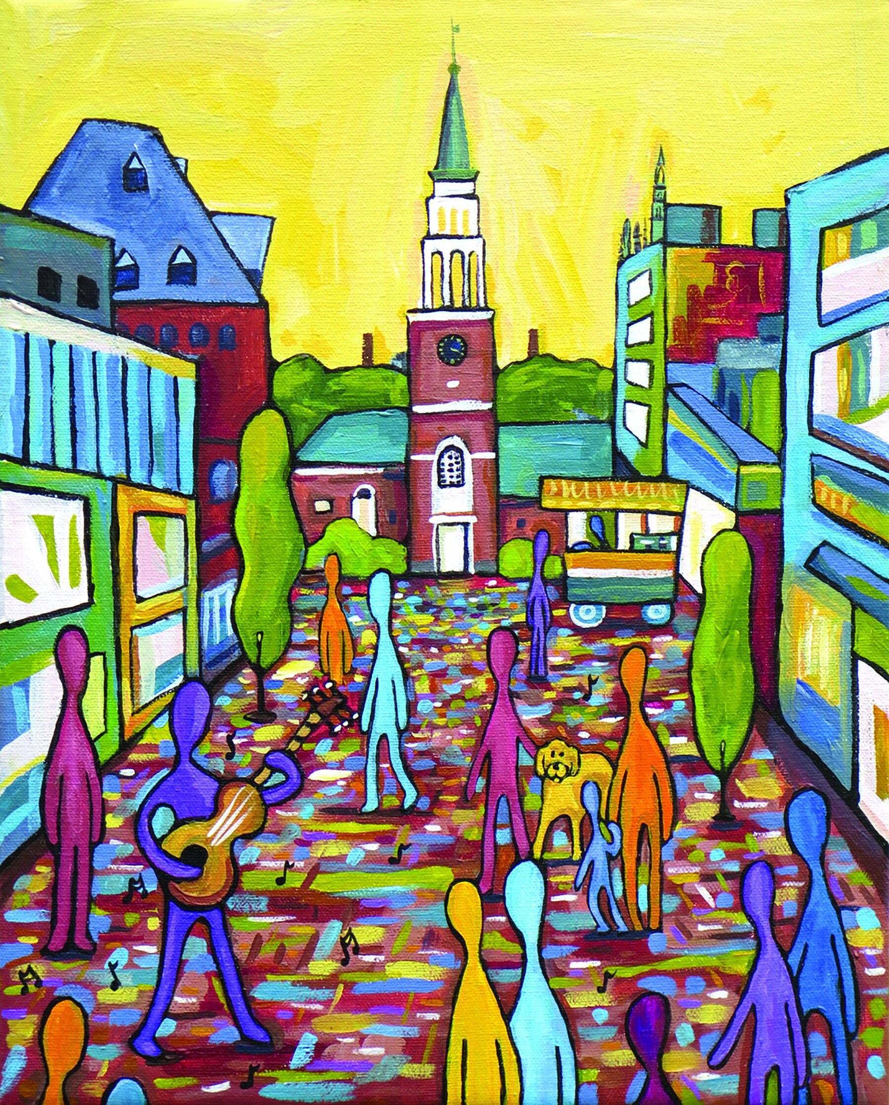 Colorful illustrated view of Burlington, Vermont by Kimberlee Forney