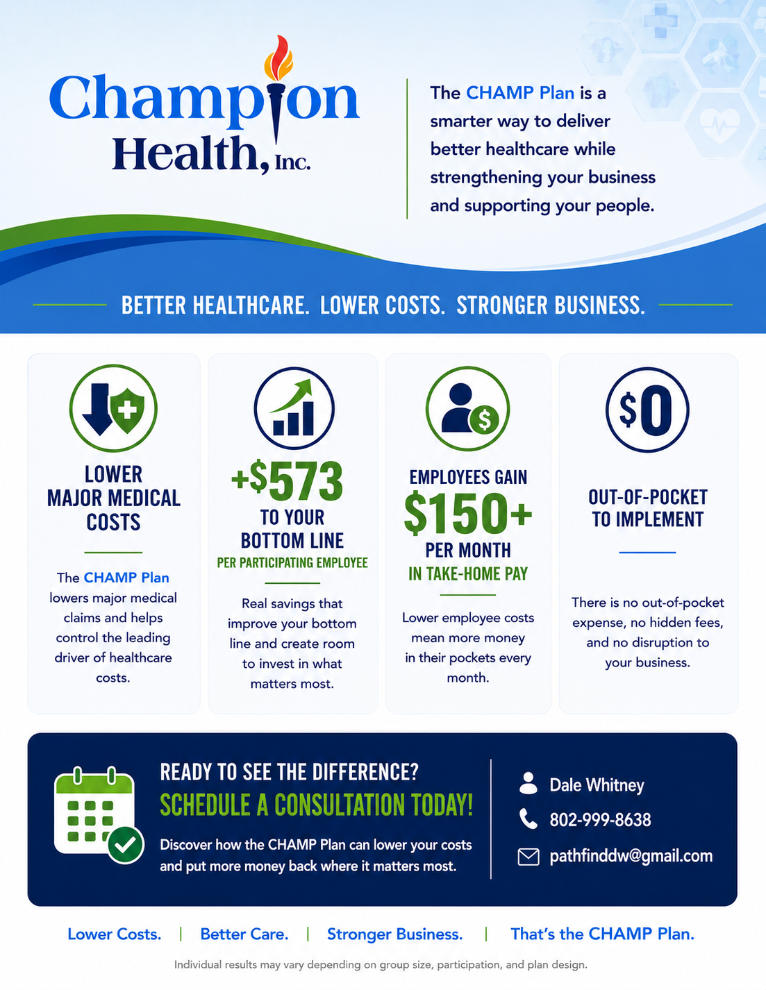 Champion Health CHAMP Plan benefits and consultation panel