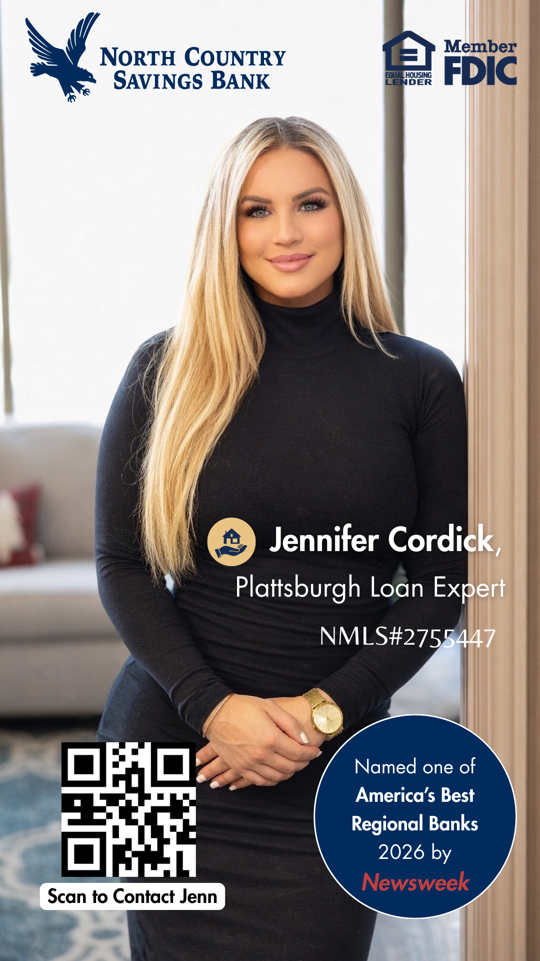 North Country Savings Bank vertical digital advertisement featuring Jennifer Cordick