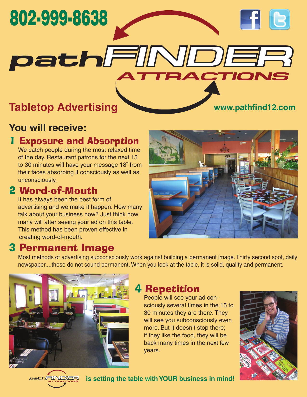 Pathfinder Attractions tabletop advertising flyer