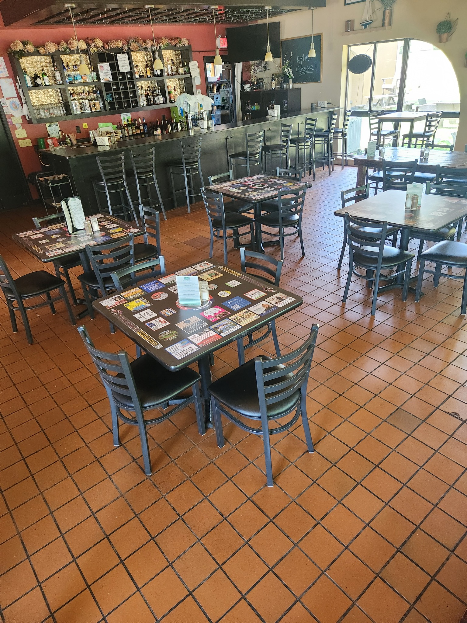Dining room with advertising tabletops installed throughout